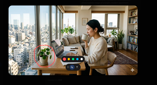写真の中の観葉植物をマークアップしている